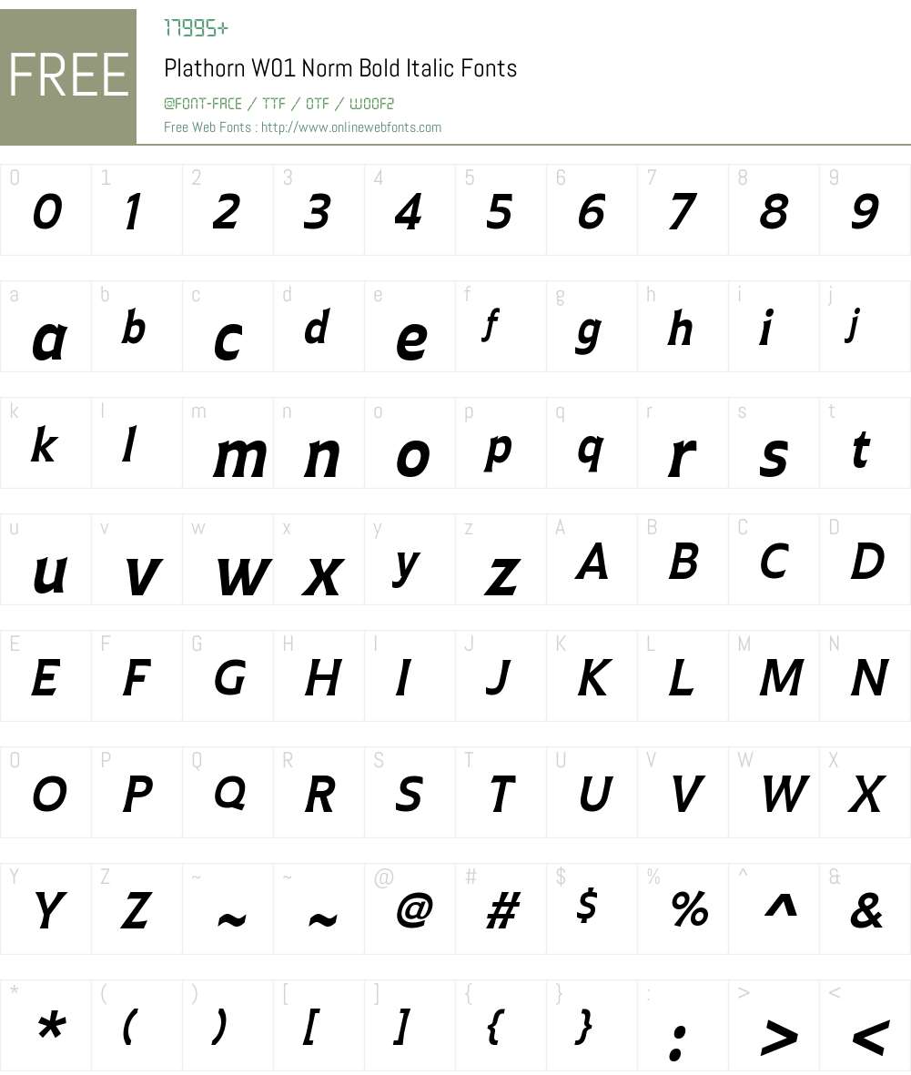PlathornW01-NormBoldItalic Font Screenshots