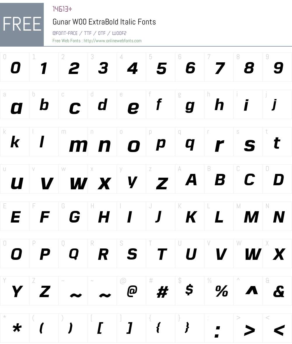 GunarW00-ExtraBoldItalic Font Screenshots