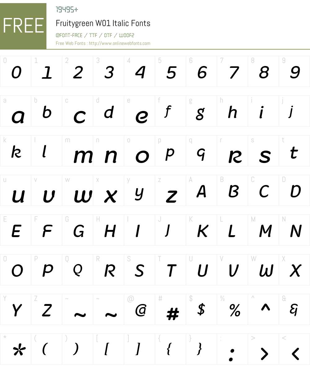 FruitygreenW01-Italic Font Screenshots