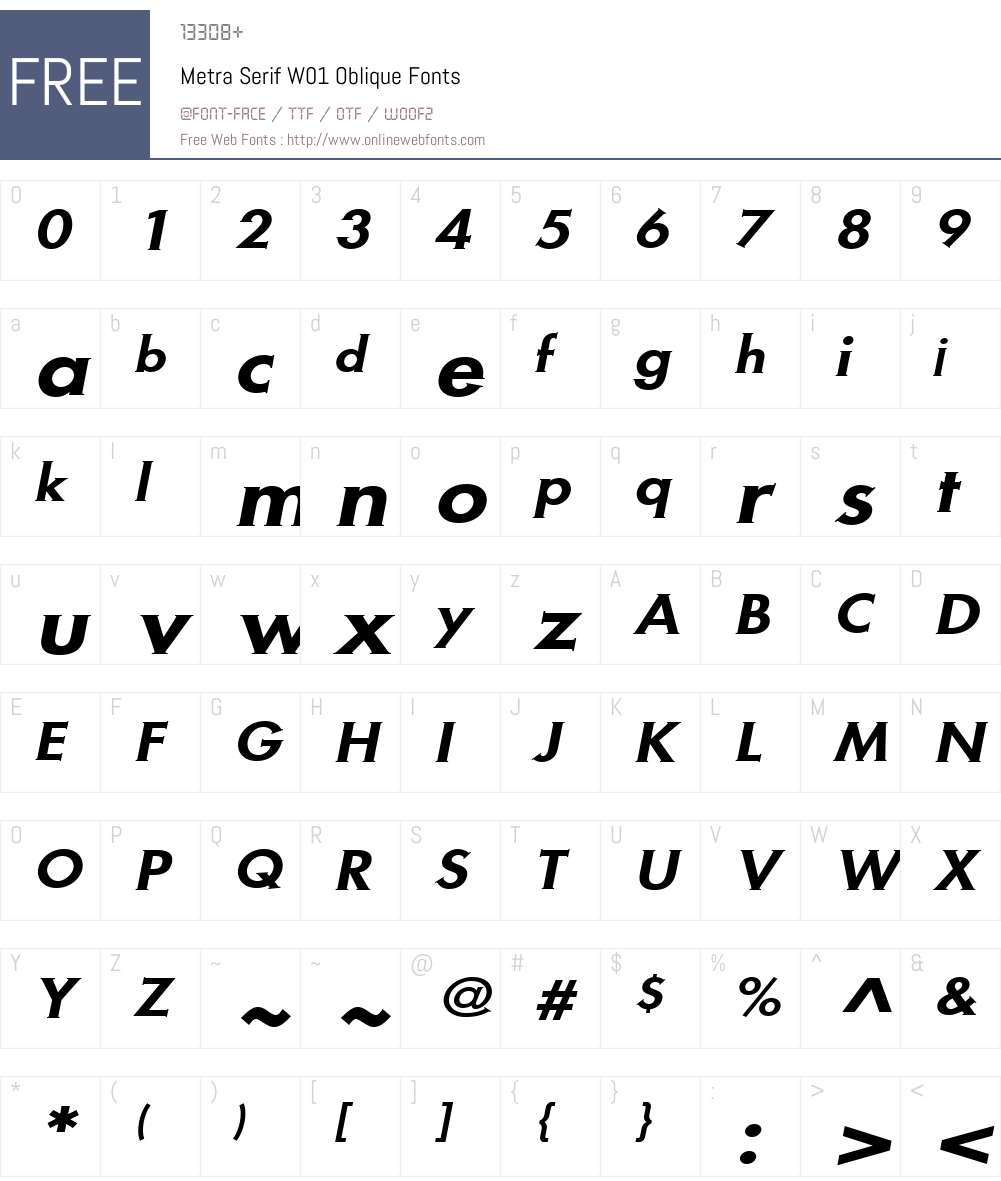 MetraSerifW01-Oblique Font Screenshots