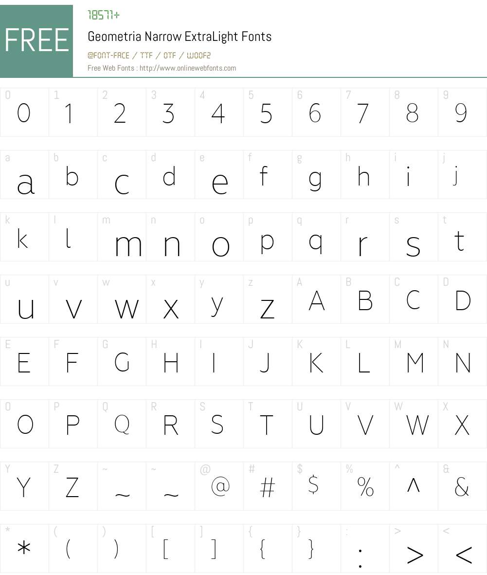 GeometriaNarrow-ExtraLight Font Screenshots