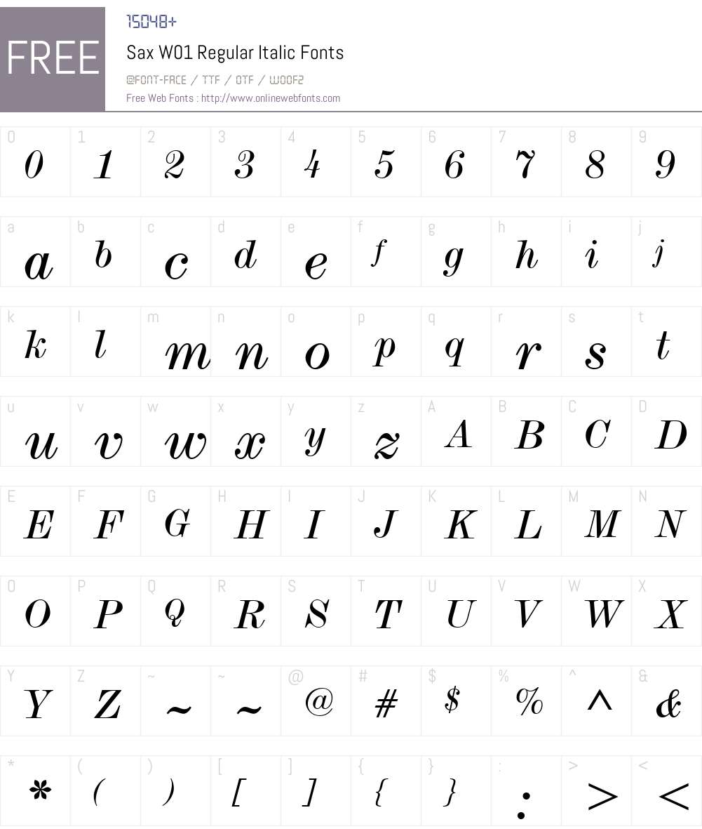 SaxW01-RegularItalic Font Screenshots