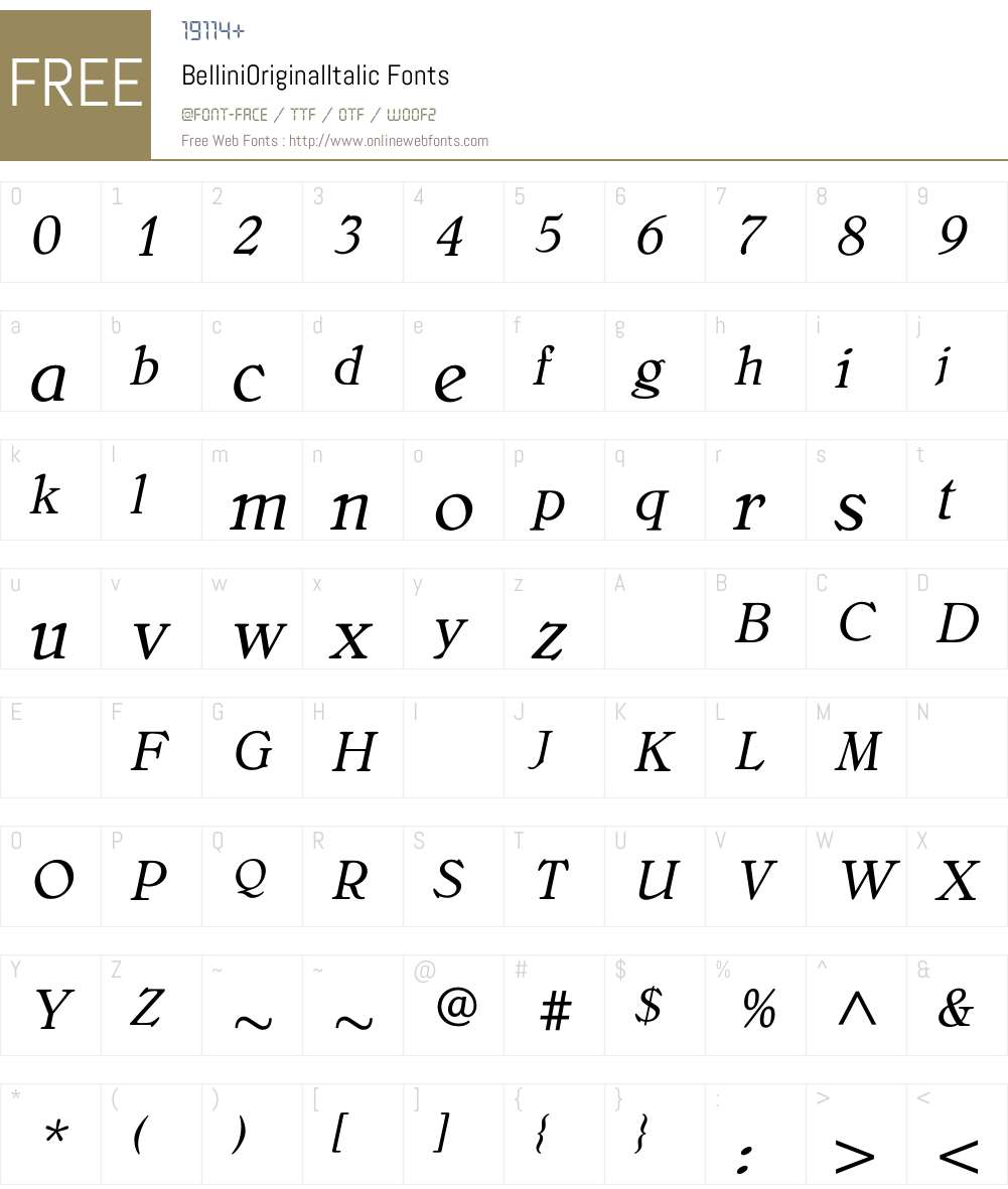 BelliniOriginalItalic Font Screenshots