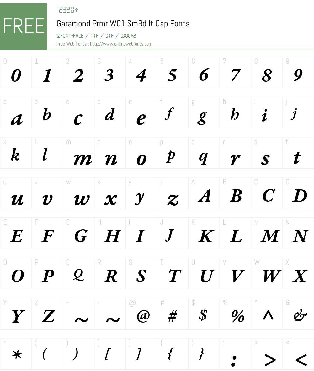 GaramondPrmrW01-SmBdItCap Font Screenshots