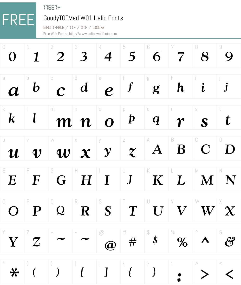 GoudyTOTMedW01-Italic Font Screenshots