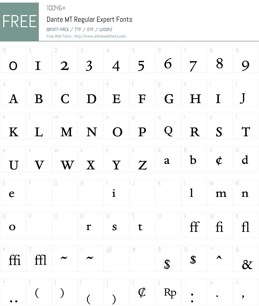 Dante MT Font Screenshots