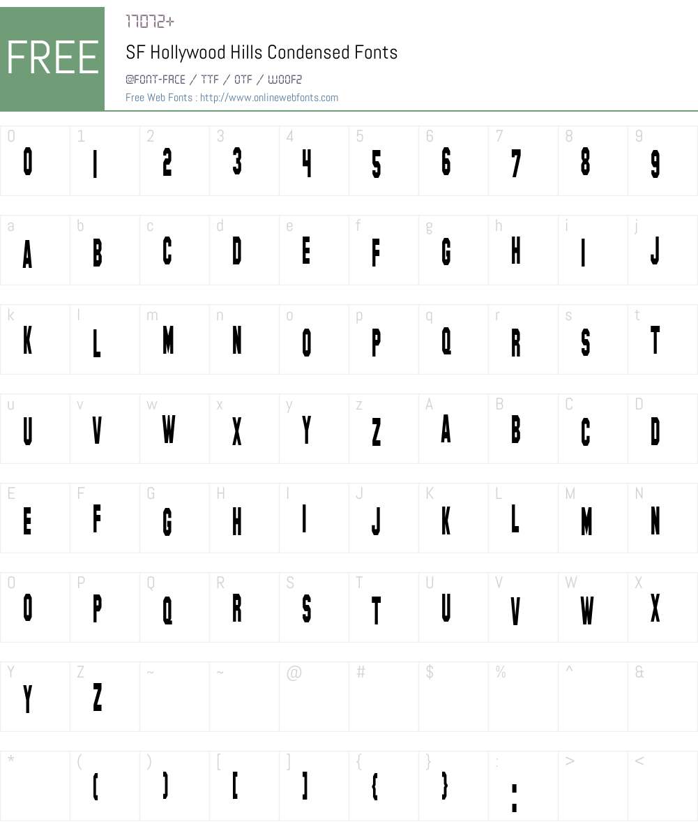 SF Hollywood Hills Condensed Font Screenshots