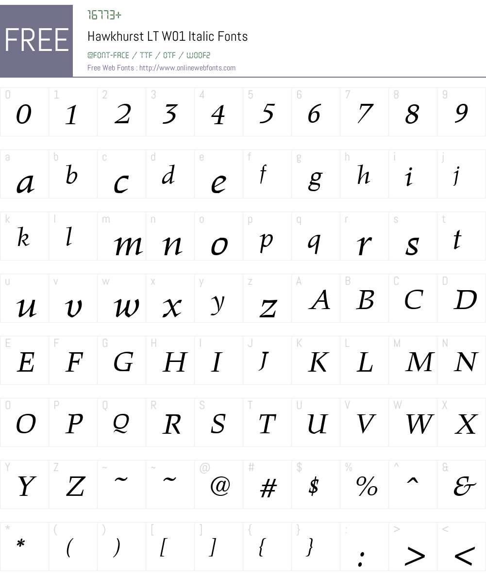 HawkhurstLTW01-Italic Font Screenshots