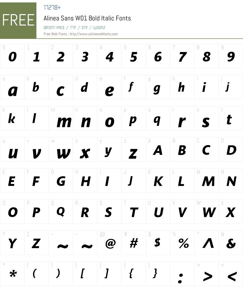 AlineaSansW01-BoldItalic Font Screenshots