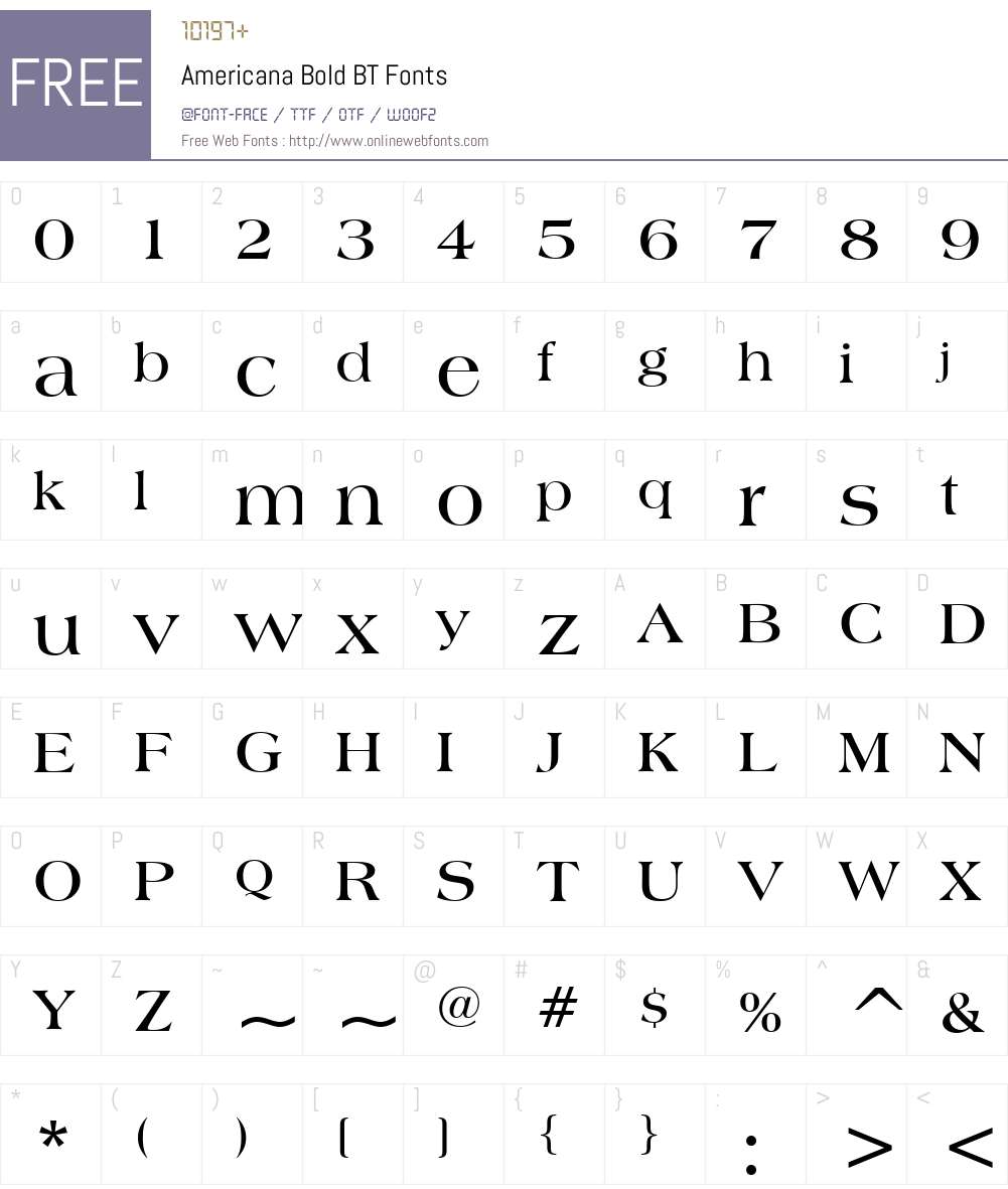 Americana BT Font Screenshots