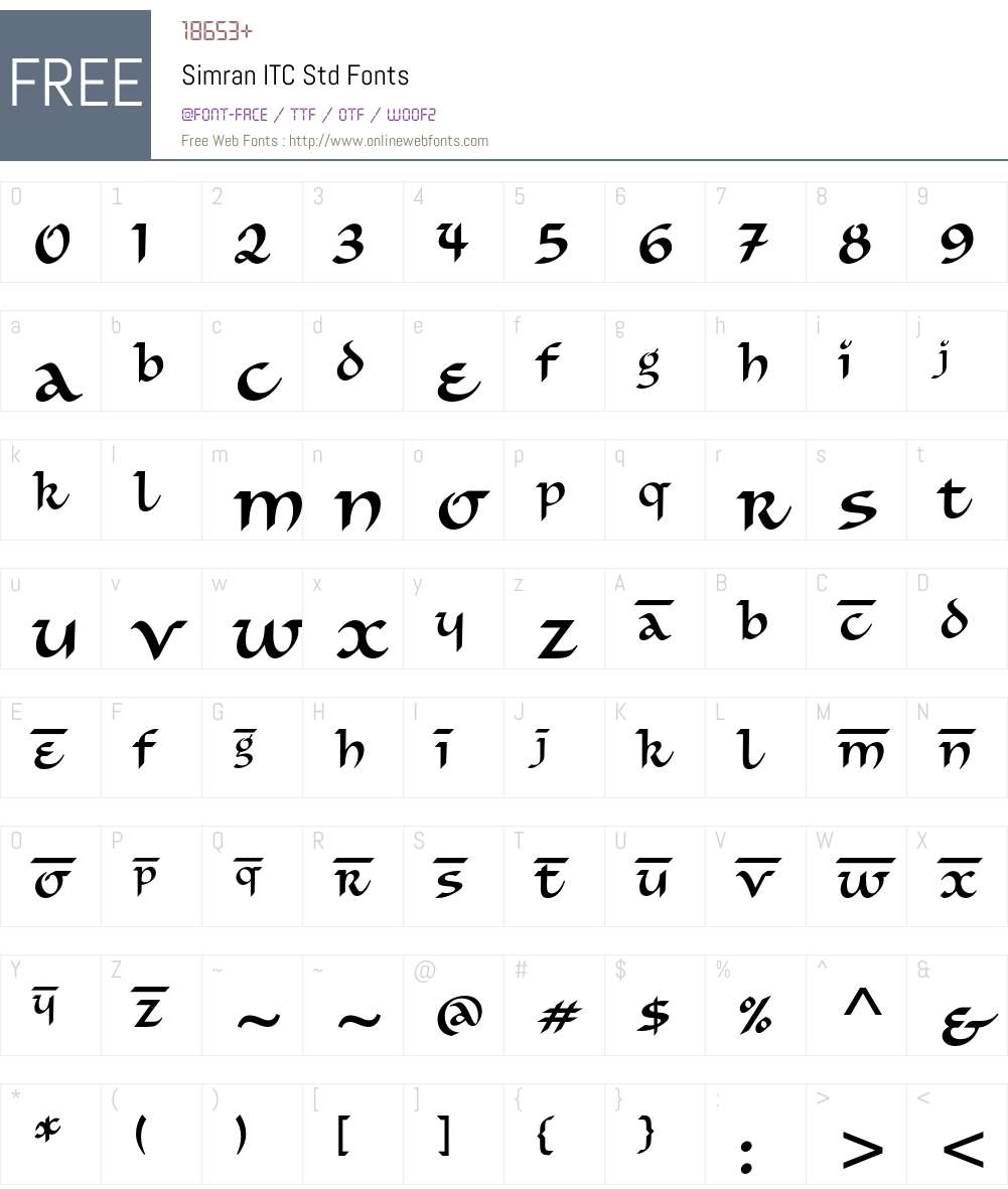 Simran ITC Std Font Screenshots