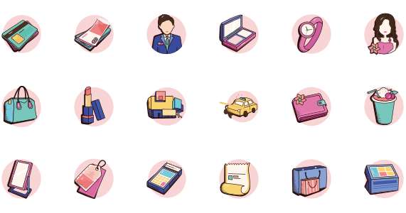 Hand drawn style shopping class icons