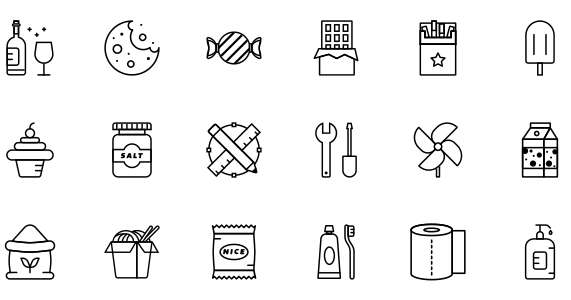 Convenience store commonly used linear icons