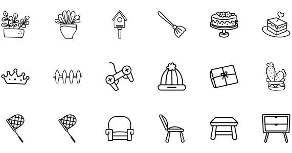 Cartoon cute linear icon library