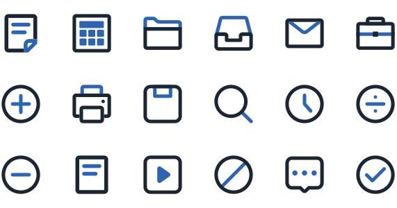 Black and blue linear business icons